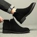 Leather Chelsea Boots Men's Velvet Leather Pointed High Top Leather Shoes Medium Short Boots Martin Boots Black_vogvips.com