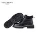 VICKI BROWN Men's Black Leather Ankle Combat Boots, Soft Fabric Lining Comfort Padded Insole, Non-Slip Block Rubber Sole Casual Work Outdoor Boot_vogvips.com