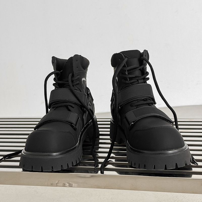 Men's Shoes Niche Autumn New Velcro Martin Boots Functional Style Deconstruction High Top Motorcycle Style Work Boots Heightening Boots_vogvips.com