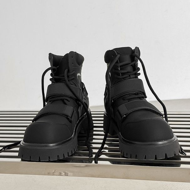 Men's Shoes Niche Autumn New Velcro Martin Boots Functional Style Deconstruction High Top Motorcycle Style Work Boots Heightening Boots_vogvips.com