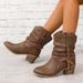 New Fashionable Mid Length Fashion Boots For Women In Plus Size, With Thick Heel And Pleated Cuffs, V-neck, Western_vogvips.com