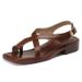 French Style Flat Toe Clip Sandals For Women 2024 Summer New Brown Retro Black Comfortable Roman Shoes_vogvips.com