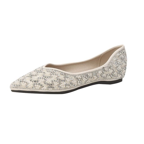 Pointed Single Shoes Women's Flat Bottom Shallow Mouth One Pedal Doudou Shoes Soft Sole Rhinestone Ladyshoes Women_vogvips.com