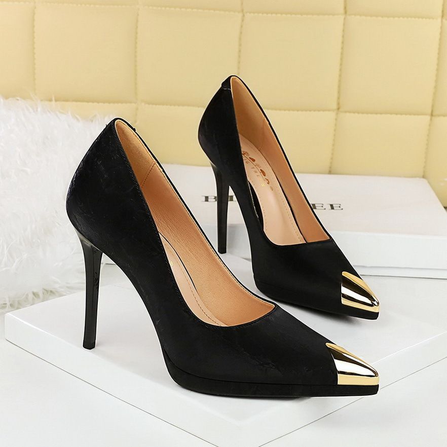 High Heels Women's Thin Heels Metal Pointed Toes One Pedal Women's Shoes Super High Heels_vogvips.com