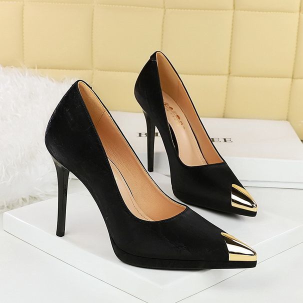 High Heels Women's Thin Heels Metal Pointed Toes One Pedal Women's Shoes Super High Heels_vogvips.com