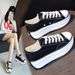 New Classic Women Shoes Thick Bottom,Height Increase,Anti Slip,Thin Breathable Casual Canvas Shoes Spring Autumn Shoes White Sneakers_vogvips.com