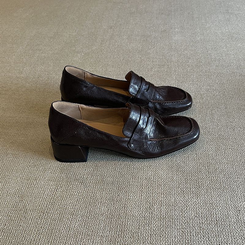 Loafers Women's One-pedal Casual Small Leather Shoes High-heeled French Single Shoes Women_vogvips.com