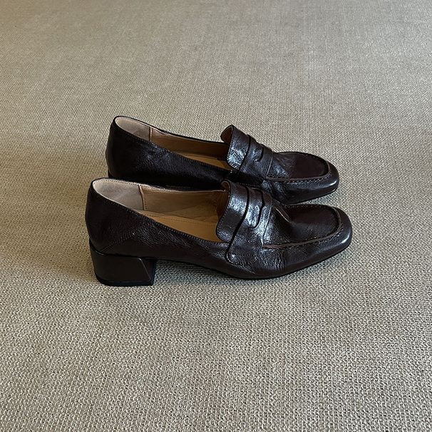Loafers Women's One-pedal Casual Small Leather Shoes High-heeled French Single Shoes Women_vogvips.com