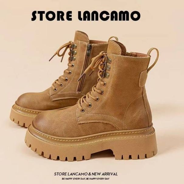 Women's 2025 New Vintage Rubbed Color Autumn Sweet And Cool Martin Boots Thick Bottom Motorcycle Short Boots In Big Yellow Boots_vogvips.com