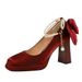 9982-H78TP French Small Fragrant Style Square Toe Waterproof Platform High Heels With Butterfly Bow, Pearl Chain,_vogvips.com