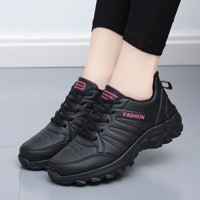 Huaqiang Warrior Black Leather Waterproof Leisure Women's Shoes_vogvips.com