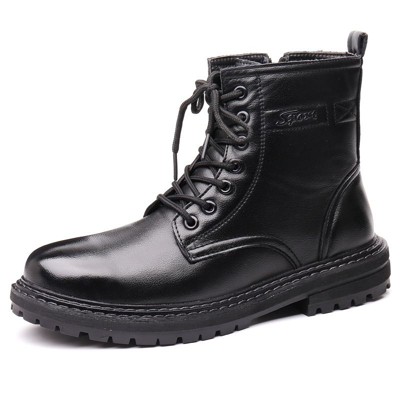 European Warm Series British High-Top Shoes Thick-Soled Side Zipper Short Black Leather Motorcycle Knight Lightweight Martin Boots_vogvips.com