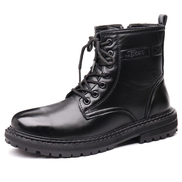 European Warm Series British High-Top Shoes Thick-Soled Side Zipper Short Black Leather Motorcycle Knight Lightweight Martin Boots_vogvips.com