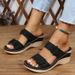 Shoes Cross Border Foreign Trade Large Size Casual Flower High Heel One Line Hollow Wedge Heel Slippers For Women_vogvips.com