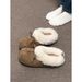 Vintage Khaki Thick-Soled Fleece-Lined Half-Slip Shoes For Women 2025 New Winter Warm Outdoor Non-Slip Furry_vogvips.com