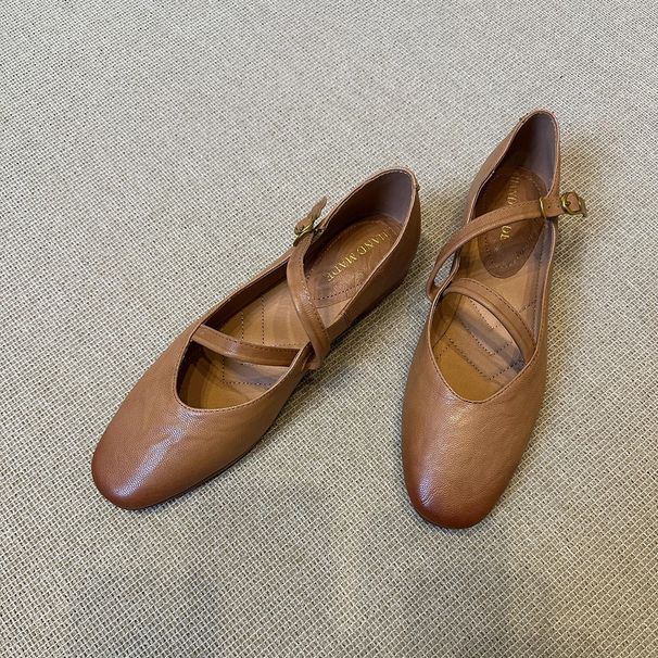 Vintage Mary Jane Shoes For Women - Genuine Sheepskin Leather, Round Toe, Low Heel, Comfortable & Stylish Flats For Spring, Summer & Fall_vogvips.com