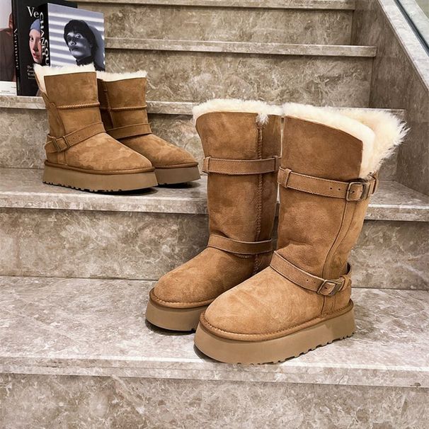 Grey Long Tube Snow Boots For Womencan't Be Worn Over The Knee, Thick Sole, Increased Height And Plush, Thick Short Tube Cotton Shoes_vogvips.com