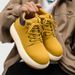 Men's Chunky Derby Boots Retro Motorcycle Style High Top Martin Boots In Yellow/Black/Brown - Fashionable & Comfortable_vogvips.com
