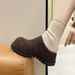 Designer Style Cloven-toed Birkenstocks With Pile And Height Increase, Retro Round Head, Plush Bun-style,half Slippers For Women, Can Be Worn Outside._vogvips.com