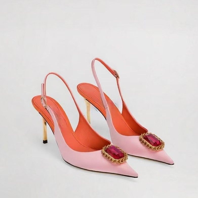 Winter Fashion High Heels For Women Stiletto Pointed Toe Shallow Mouth Closed Toe Rhinestone Decorated Women's Footwear_vogvips.com