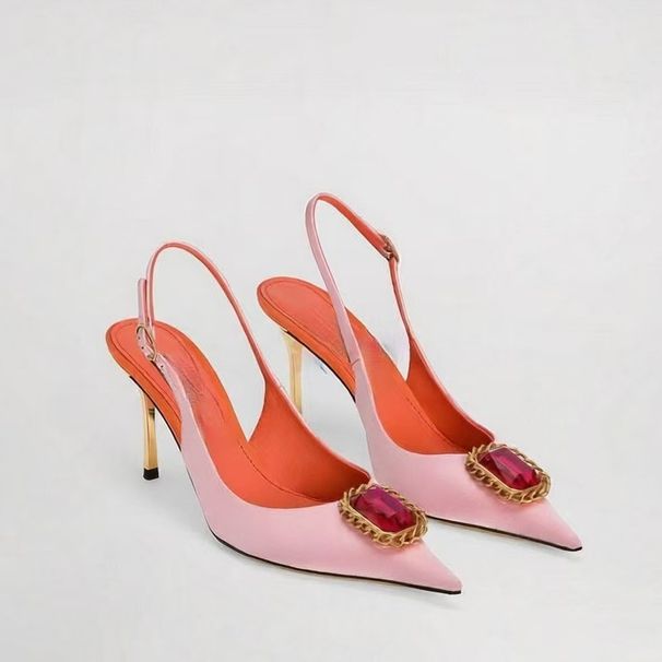 Winter Fashion High Heels For Women Stiletto Pointed Toe Shallow Mouth Closed Toe Rhinestone Decorated Women's Footwear_vogvips.com