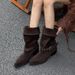 Cowhide Version Zhao Lusi Same Style Pile New Winter Melad Western Cowboy Chunky Heel Pointed Toe Short Boots For Women_vogvips.com