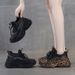 Y668 Dad For Women Ins Style Full Rhinestone Lace-up Casual Leopard Print Women's Shoes_vogvips.com