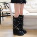Women's Shoes Black Maillard Trouser Boots New Retro Round Head Niche Design Long Boots Rivet Knight Boots_vogvips.com