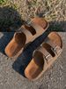 Women's Teen Mules New Spring And Summer Vintage Casual Slip-On Shoes Pu Upper Double Strap Half Slippers With Adjustable Buckle_vogvips.com