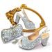 Women's Fish Mouth Backless High Heels Sparkling Stone Dress Shoes Matching Wallet_vogvips.com