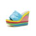 Women's Shoes New Wedge Heel Rainbow Slippers Outdoor High Heel Women's Sandals Large Size Slippers Women_vogvips.com