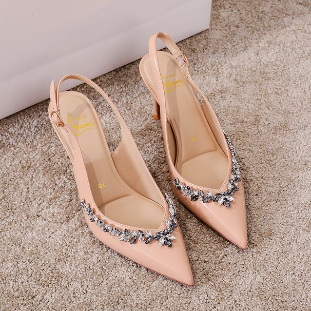 High Heels Women's Stiletto Temperament French Fashion Nude Not Tired Feet Pointed Rhinestones Empty Shoes_vogvips.com