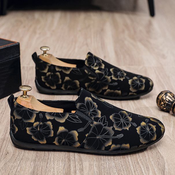 Euro Step Fashion Personality Print Low-top Slip-on Lazy Shoes Men's Loafers_vogvips.com