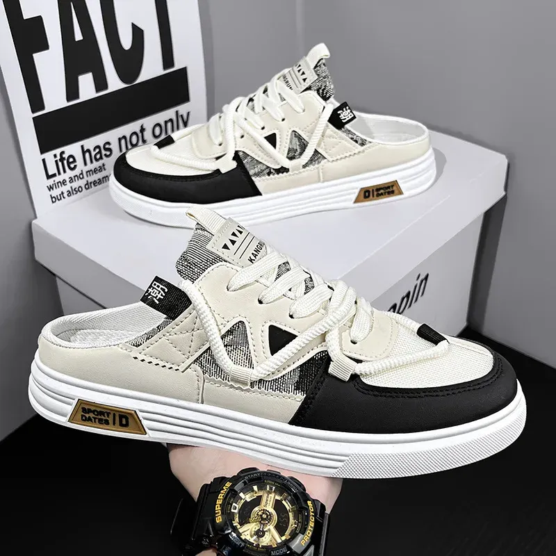 Men's Canvas Slip-On Summer Shoes Breathable Outdoor Sandals Half Slippers Lazy One-Touch Dragree Leisure Style Footwear_vogvips.com