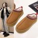 Warm Snow Boots High Heel Women 2024 Autumn Winter New Fashion One-piece Round Toe Thick Sole Fleece-lined_vogvips.com
