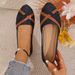 Women's Casual Slip-On Loafers With Cross Strap - Breathable Canvas & PU Lining - Round Toe Flat Shoes For Everyday Comfort_vogvips.com