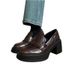 7cm~ Silent Soft Thick Sole Loafers Chunky High Heel Single For Petite Women, Height Increasing Small Leather Shoes_vogvips.com