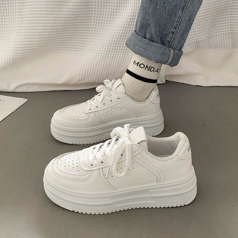 Thick Sole Mesh Breathable Casual Single Lace Up Round Head Solid Color Sports Women's Shoe_vogvips.com