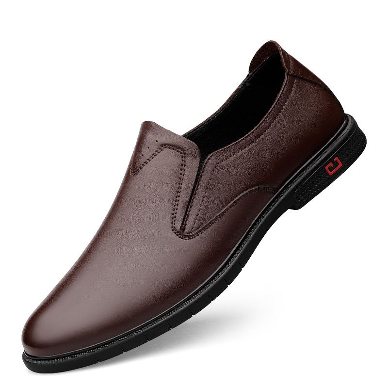 Sleeve Feet Men's Casual Cortex Retro Round Head Leather Shoes Professional Dress Solid Color Side Ear Elastic Men's Shoes_vogvips.com
