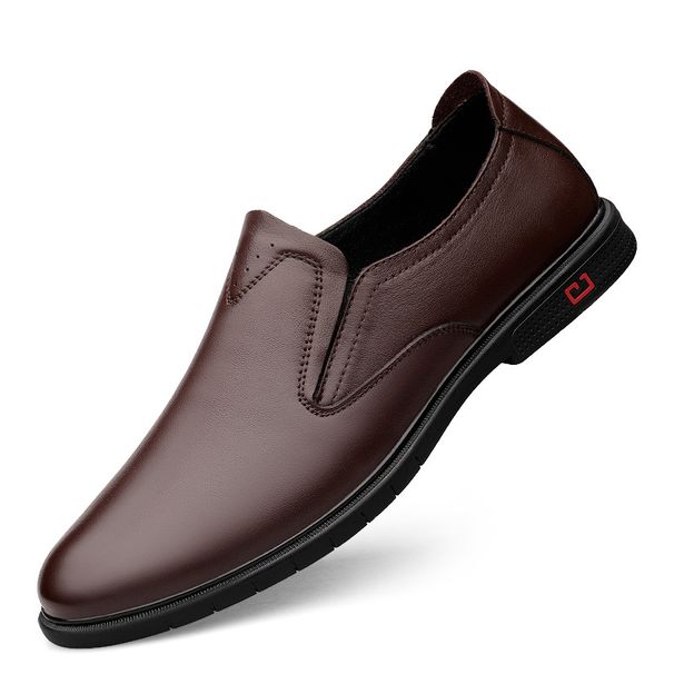 Sleeve Feet Men's Casual Cortex Retro Round Head Leather Shoes Professional Dress Solid Color Side Ear Elastic Men's Shoes_vogvips.com
