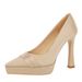 8399-2 European And American Style Elegant Party High-heeled For Women, Pointed Toe, Platform, Satin, Chunky Heel,_vogvips.com