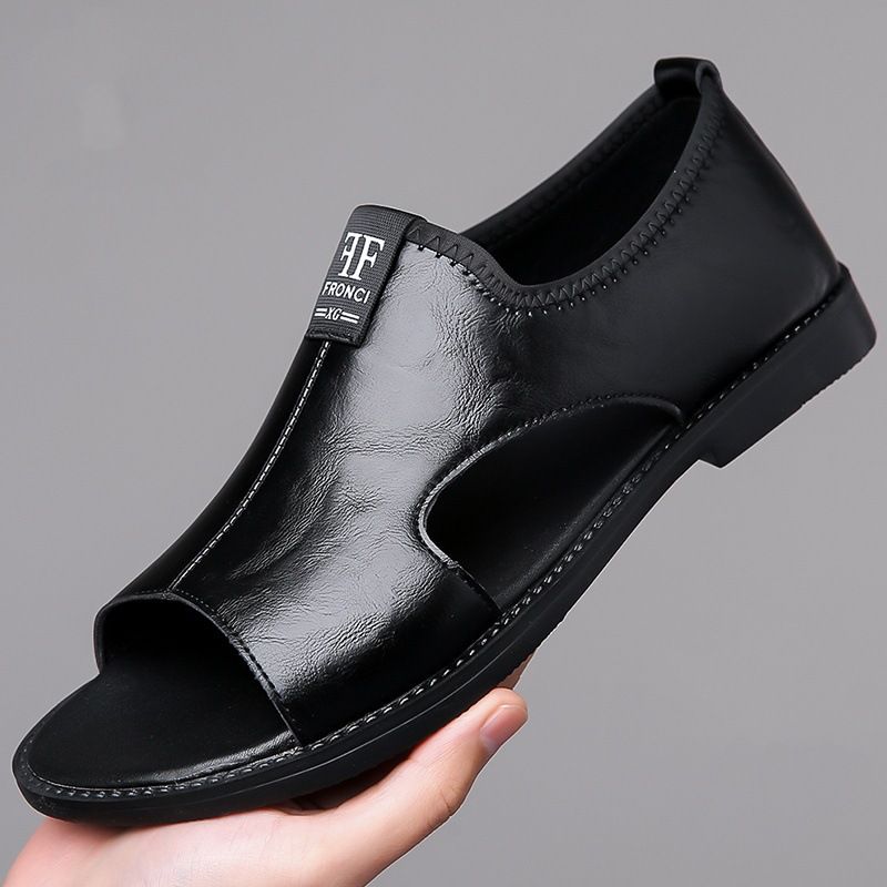 2026 New Model Men's Beach Shoes Hollow Breathable Non-Slip Outdoor Casual Large Size Leather Sandals For Men_vogvips.com