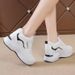 Women's Spring Sneakers With Hidden Wedge, Casual Leather Platform Dad Shoes, White Lace-Up Shoes_vogvips.com
