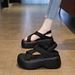 Chinese-style Green Thick-soled Roman Sandals For Women, 6cm Height Increase, Versatile New Model, Size 34, Small Size,_vogvips.com