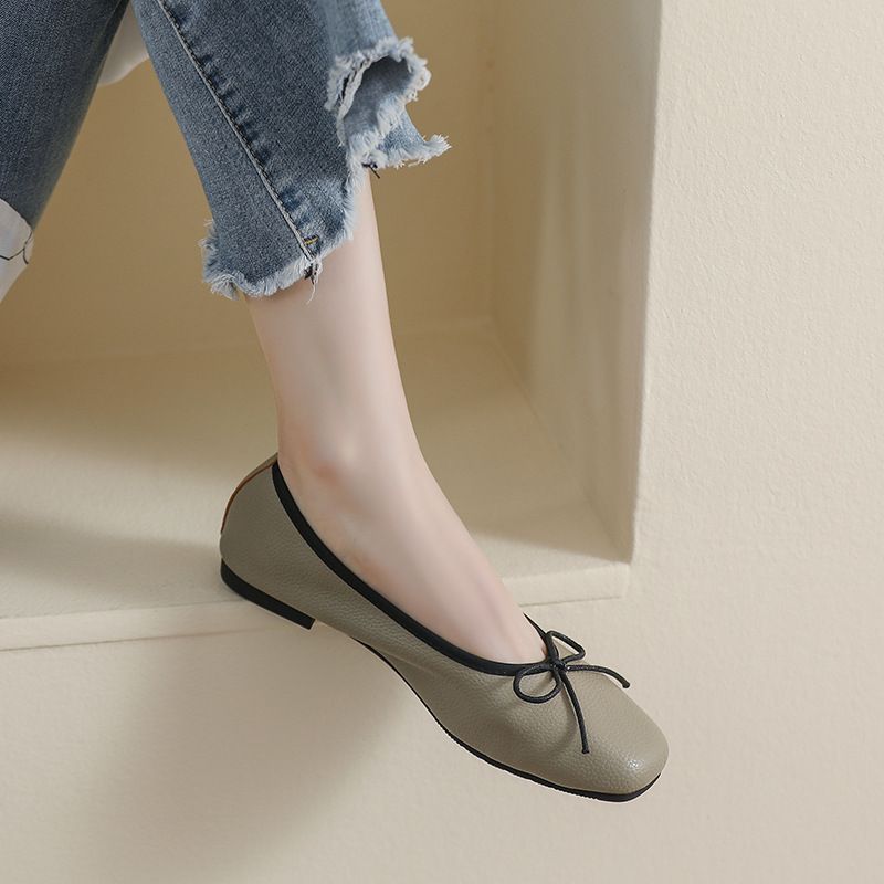 Weiwei Girl 298-1 Square Toe Single For Women Flat Bowknot Shallow Mouth Loafers Little Soft Sole Ballet_vogvips.com