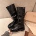 Su Yinyin Same Korean Blogger~ Round Toe Pleated Buckle Strap Chunky Heel Slouch Mid-Calf Long Boots For Women Autumn_vogvips.com