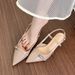 Nude French Style Closed-Toe Sandals For Women Summer Elegant Sexy Pointed Toe High Heels Stiletto Back Strap Single_vogvips.com