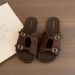 Korean Silver Slippers For Women Summer Outdoor New French Style One-Strap Vacation Beach Flat Sandals_vogvips.com