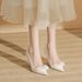 Women's Shoes Elegant Pointed Toe High Heels With Lace Bow Detail - Comfortable Stiletto Pumps For Wedding, Party & Daily Wear (Sizes 31-43, White)_vogvips.com
