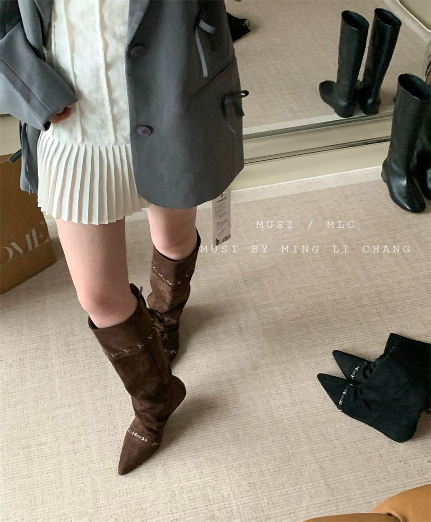 Fashionable 2025 Autumn Winter Thin Strap Pointed Toe Suede Stiletto Over-the-Knee High Heel Long Boots Women's Shoes_vogvips.com